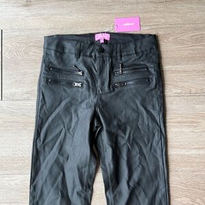 Black Zipper Leather Detail Pants